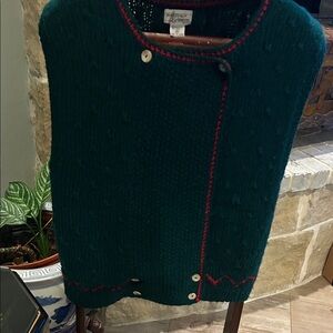 Green Wool Blend Sweater with Red Accents Granola Girl